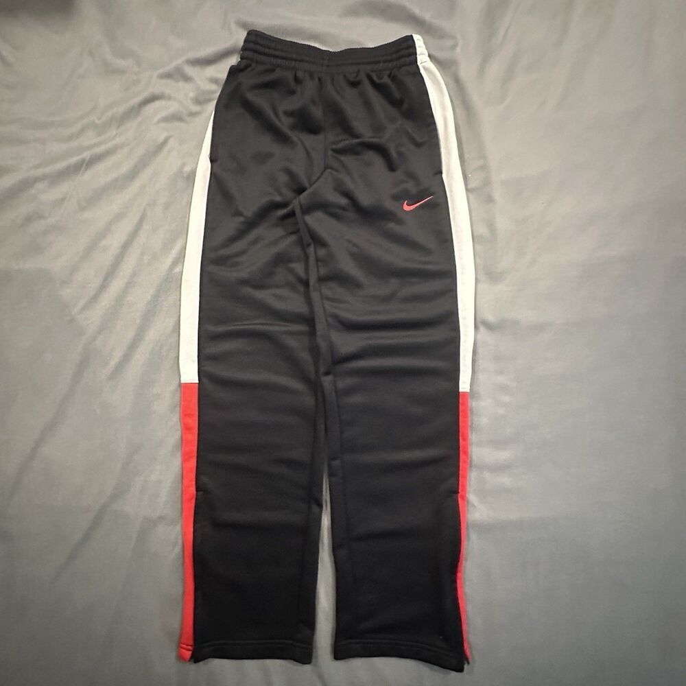 Nike Sweatpants Mens S Colorblock Track Athletic Gym Running Black Red Straight